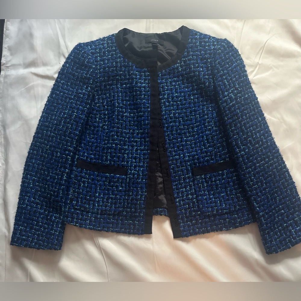 J. Crew Boucle Women’s Wool Blue Cardigan Sweater Size 4